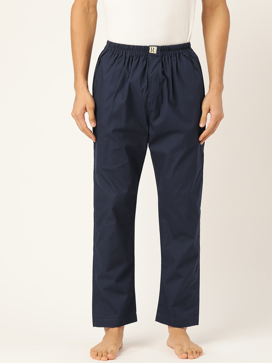 

RAJUBHAI HARGOVINDAS Men Navy Blue Solid Pure Cotton Lounge Pants