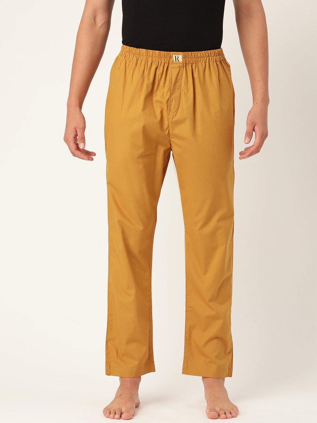 

RAJUBHAI HARGOVINDAS Men Mustard Yellow Solid Pure Cotton Lounge Pants