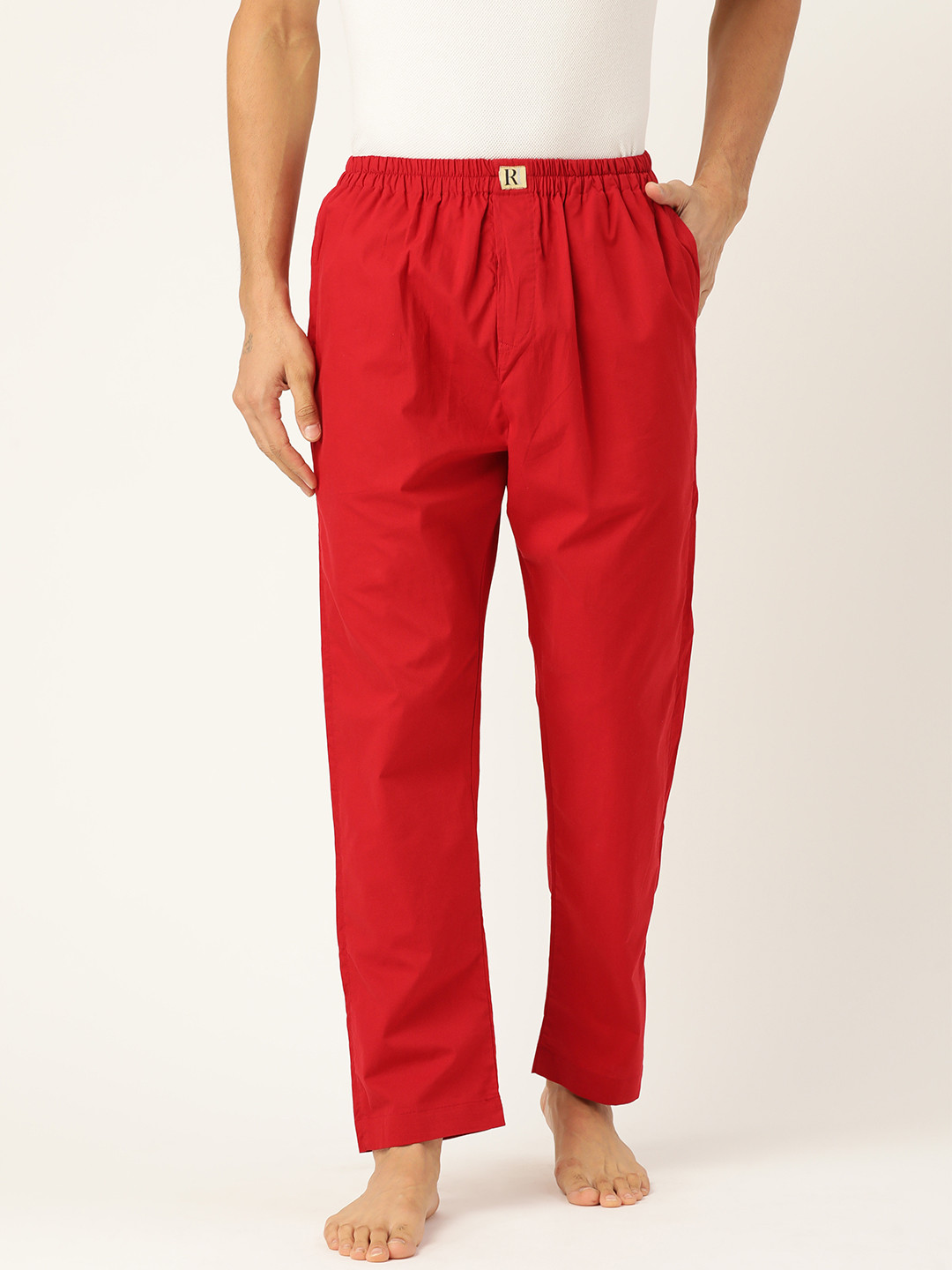 

RAJUBHAI HARGOVINDAS Men Red Solid Pure Cotton Lounge Pants