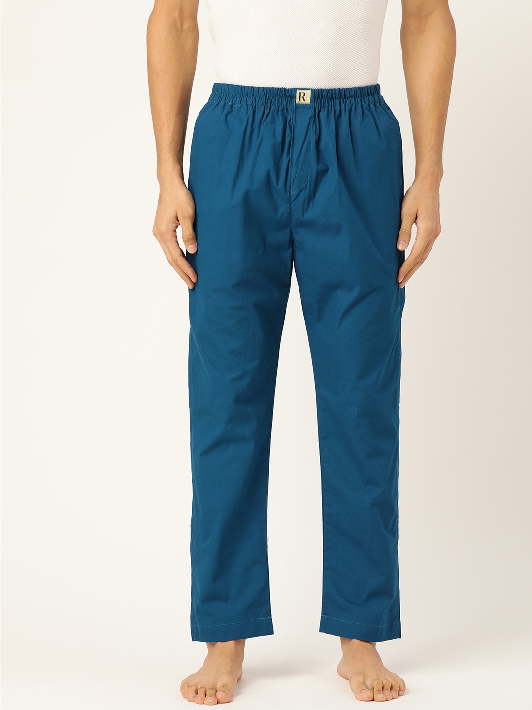 

RAJUBHAI HARGOVINDAS Men Teal Blue Solid Pure Cotton Lounge Pants