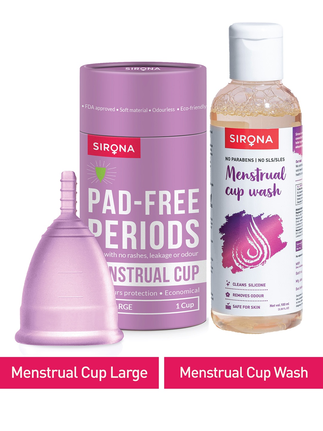 

Sirona Reusable Menstrual Cup with Menstrual Cup Wash - 100 ml, Purple