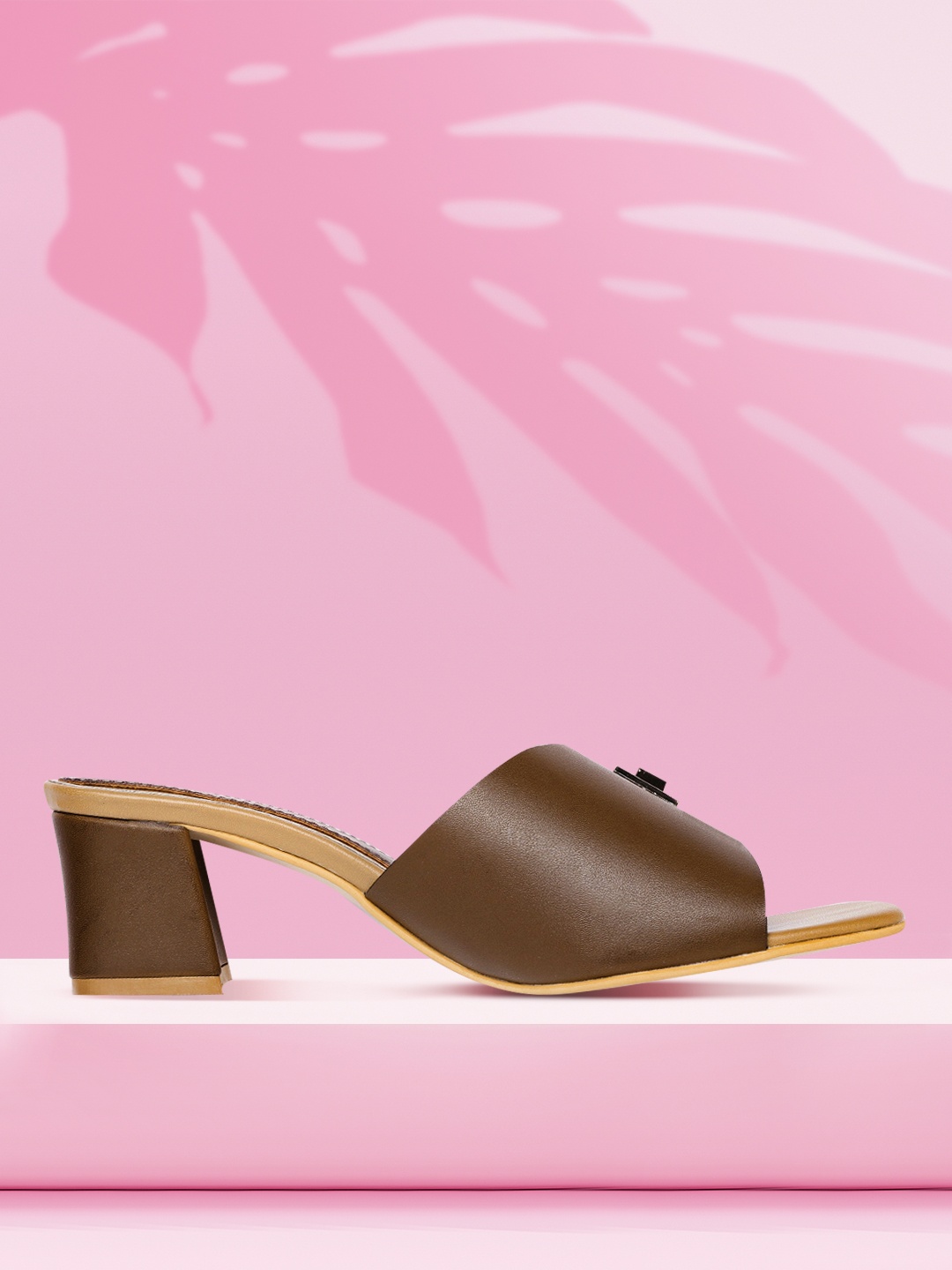 

CORSICA Women Coffee Brown Embellished Block Heels with Pouch