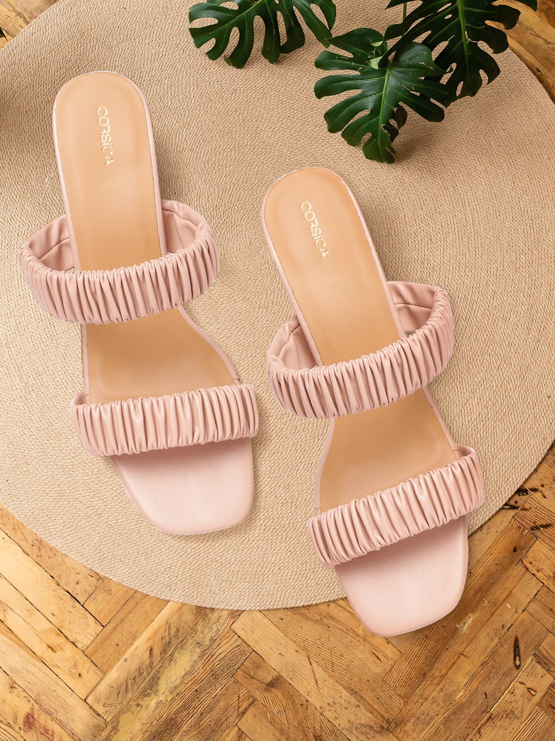 

CORSICA Peach-Coloured Ruched Block Heels