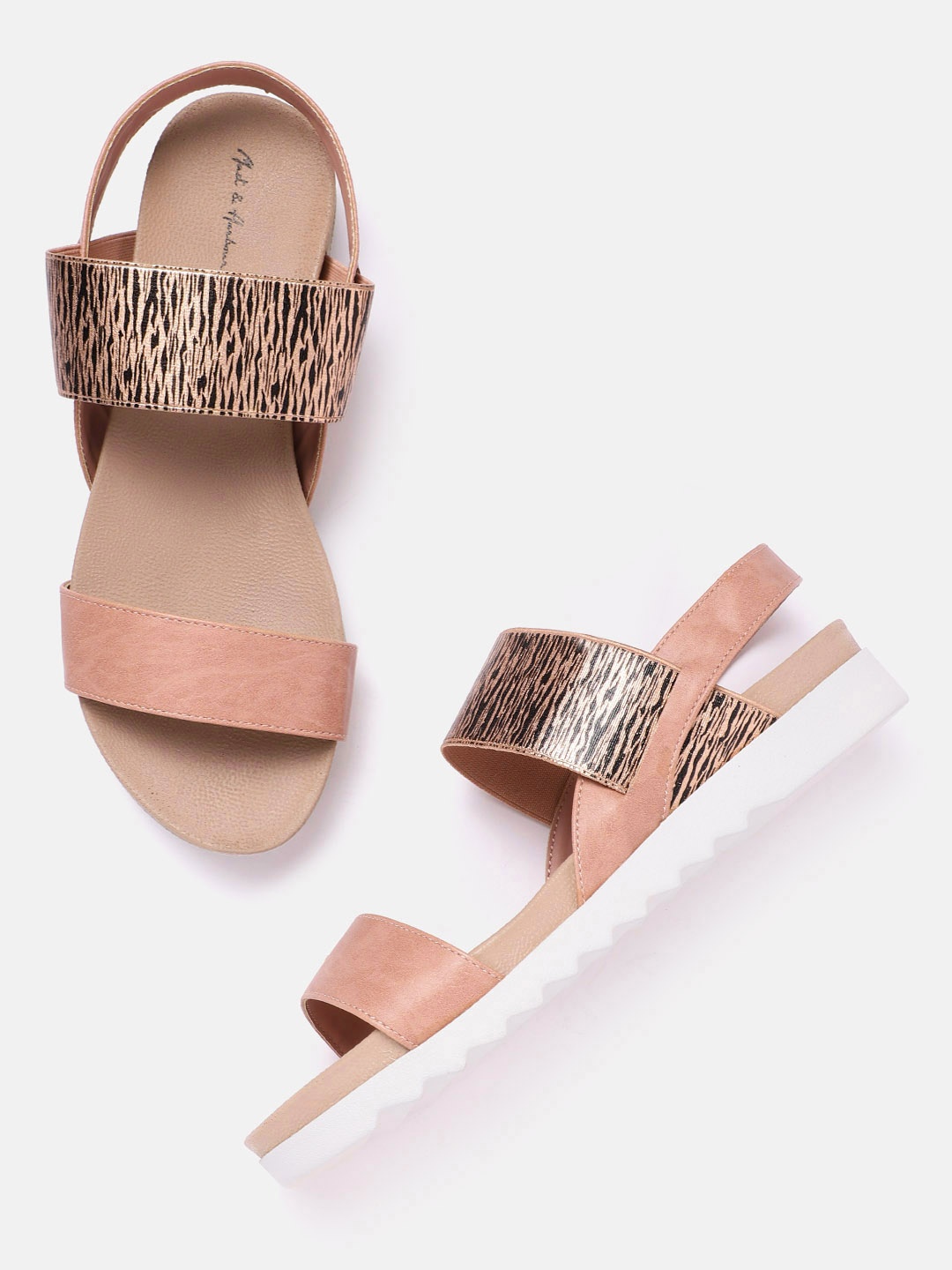 

Mast & Harbour Women Peach-Coloured & Black Printed Open Toe Flats