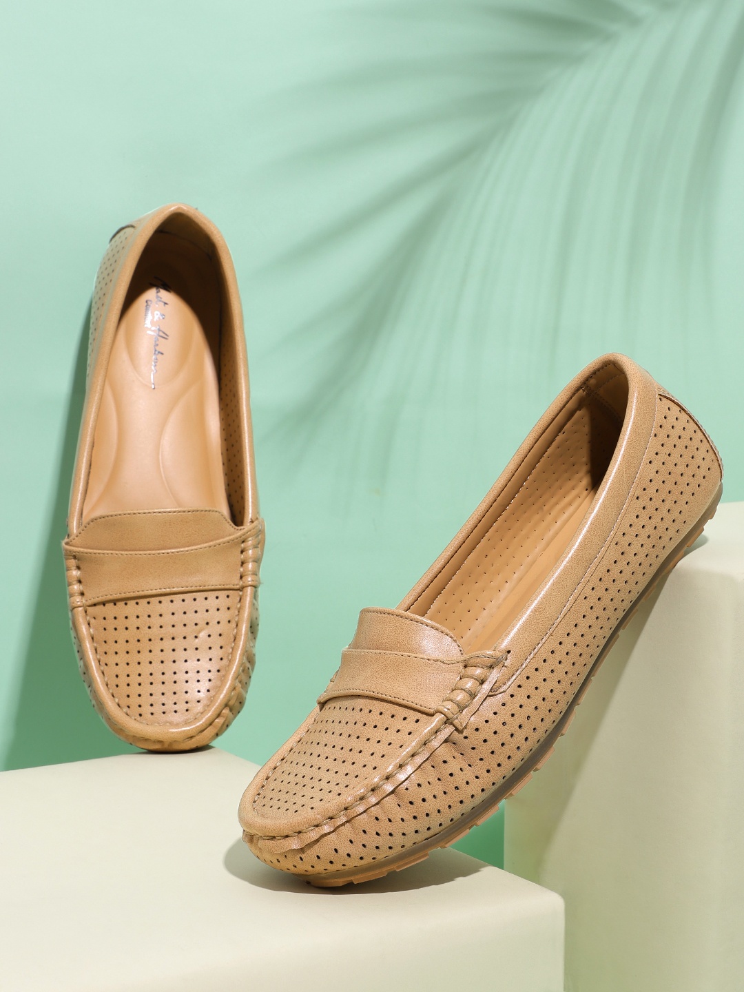 

Mast & Harbour Women Khaki Solid Perforated Loafers