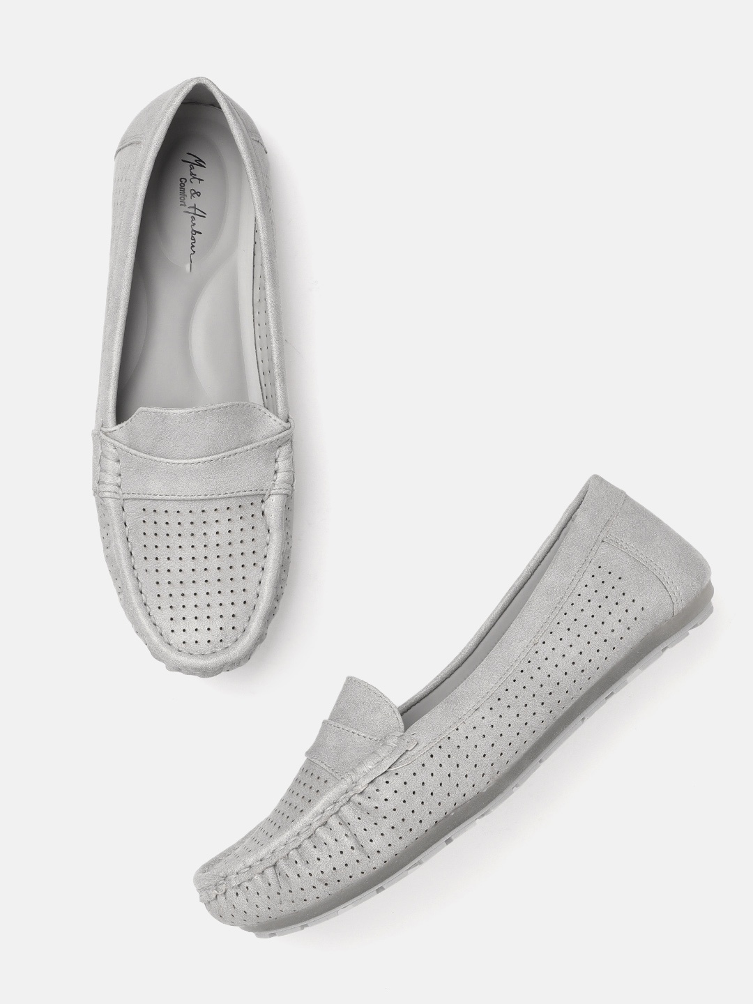 

Mast & Harbour Women Grey Perforated Loafers