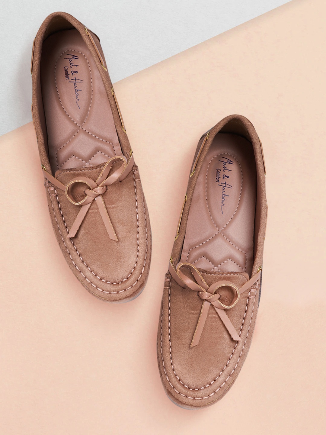 

Mast & Harbour Women Nude-Coloured Solid Boat Shoes with Bow Detail