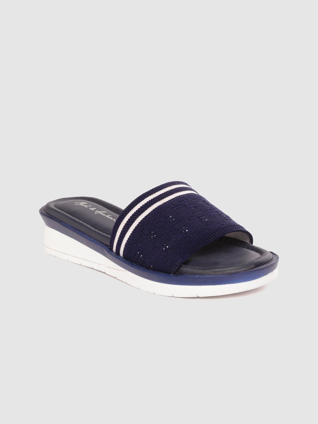 

Mast & Harbour Navy Blue & White Woven Design Wedges