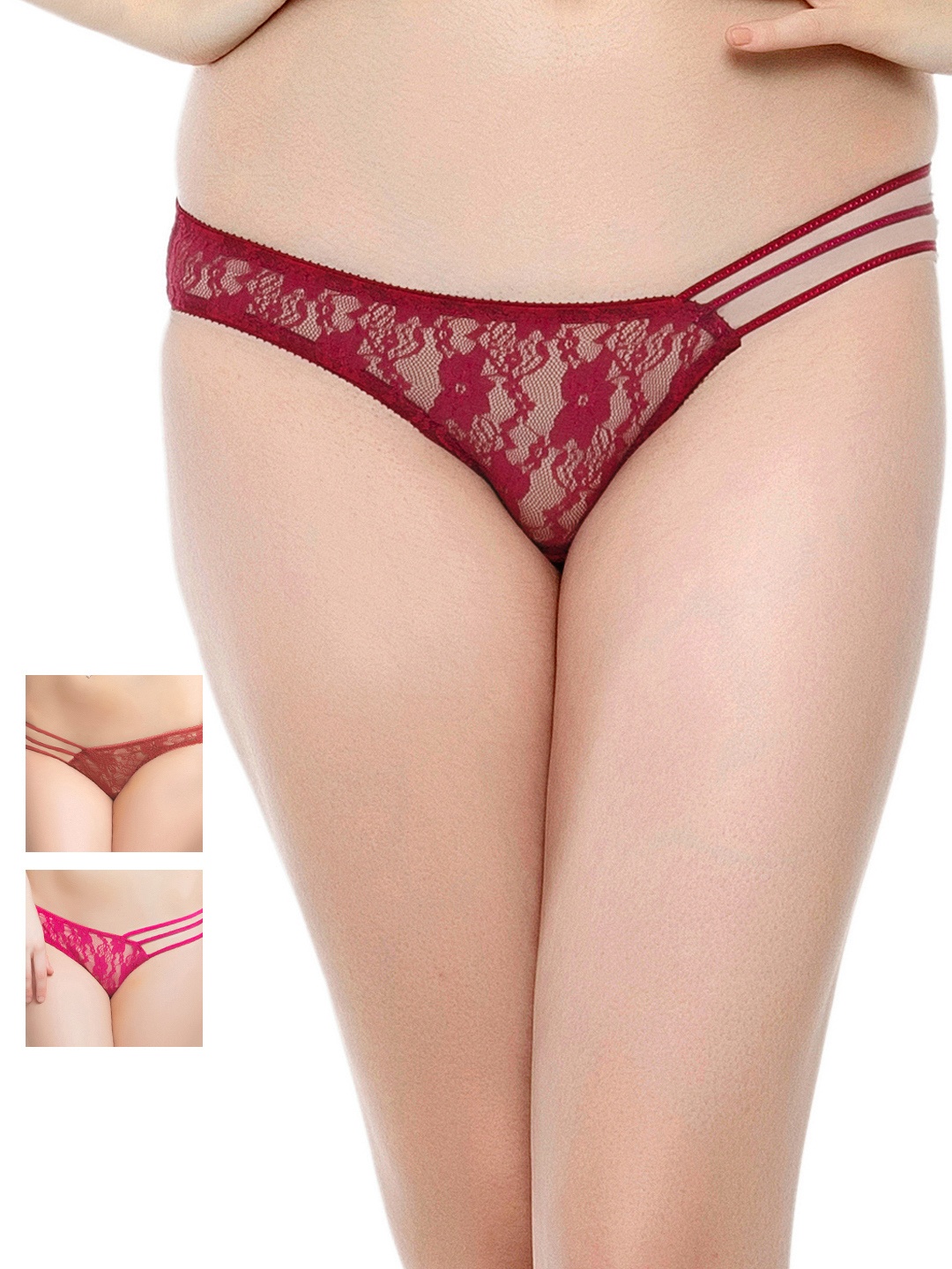 

Clovia Women Pack of 3 Assorted Lace Bikini Briefs 340, Multi