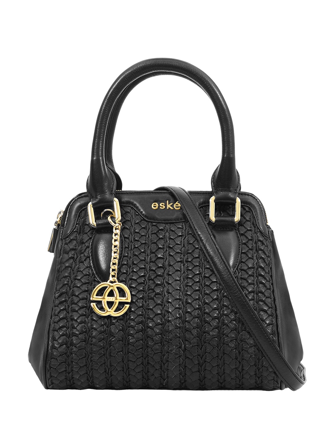 

Eske Black Self Design Leather Handheld Bag