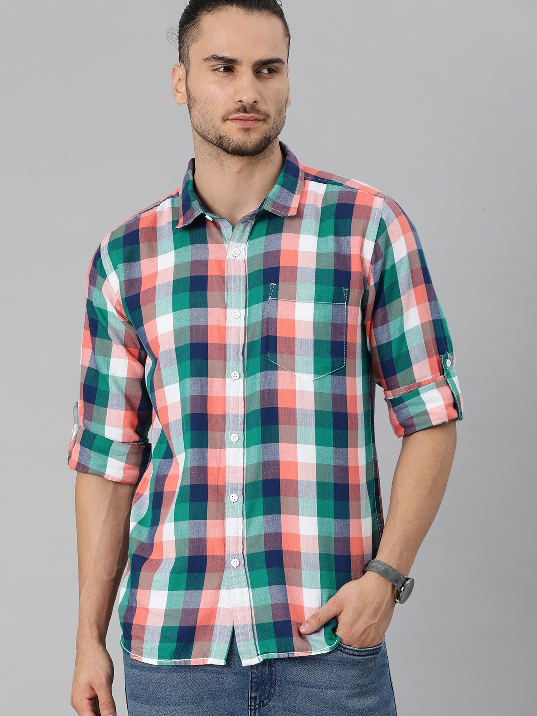 

HERE&NOW Men Multi Slim Fit Buffalo Checks Checked Casual Shirt