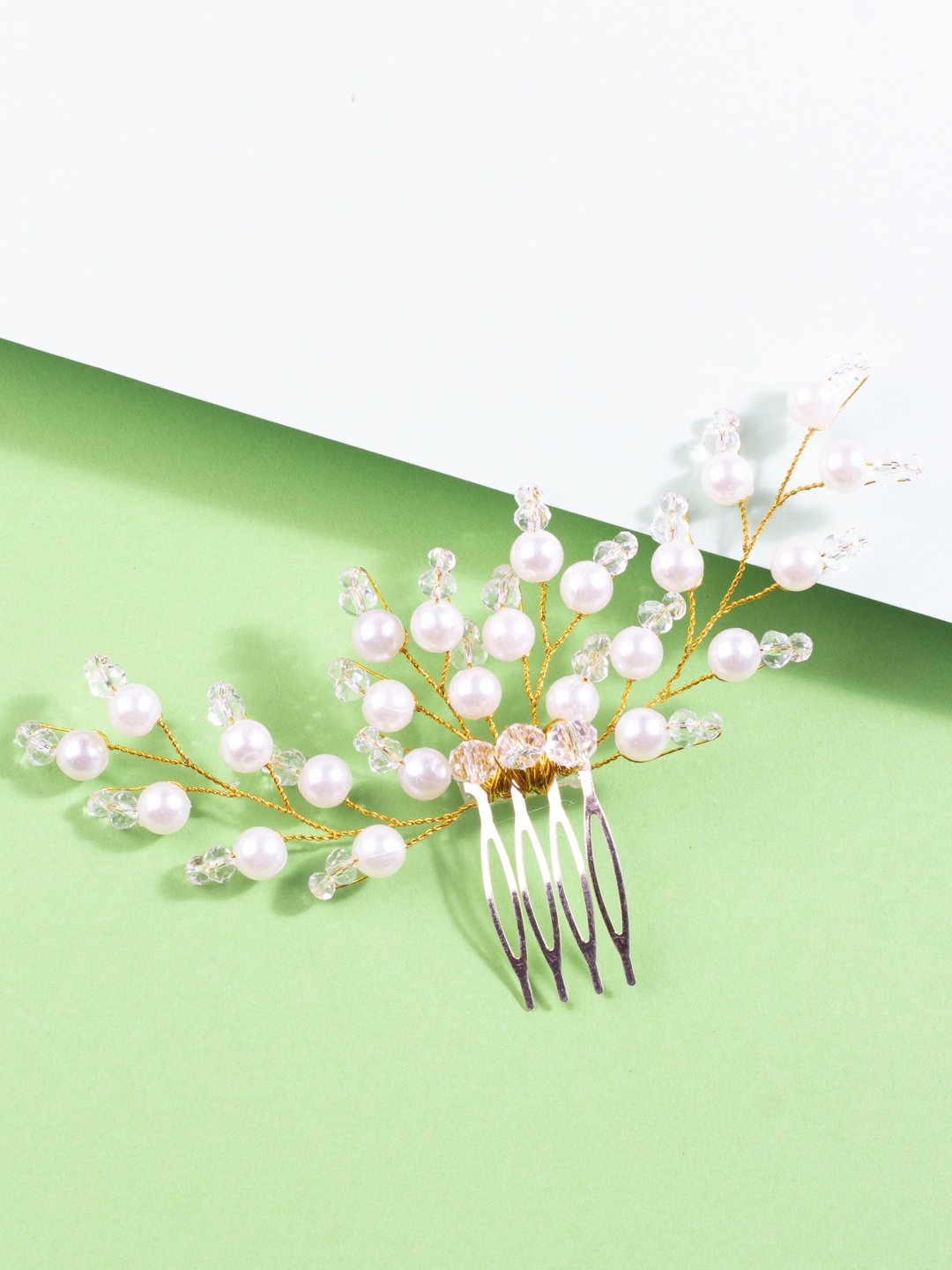 

AccessHer Women Gold-Toned Beaded Bridal Hair Styling Comb Pin
