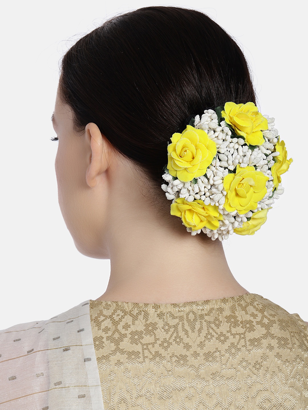 

AccessHer Yellow Handcrafted Beaded Floral Hair Bun Cver