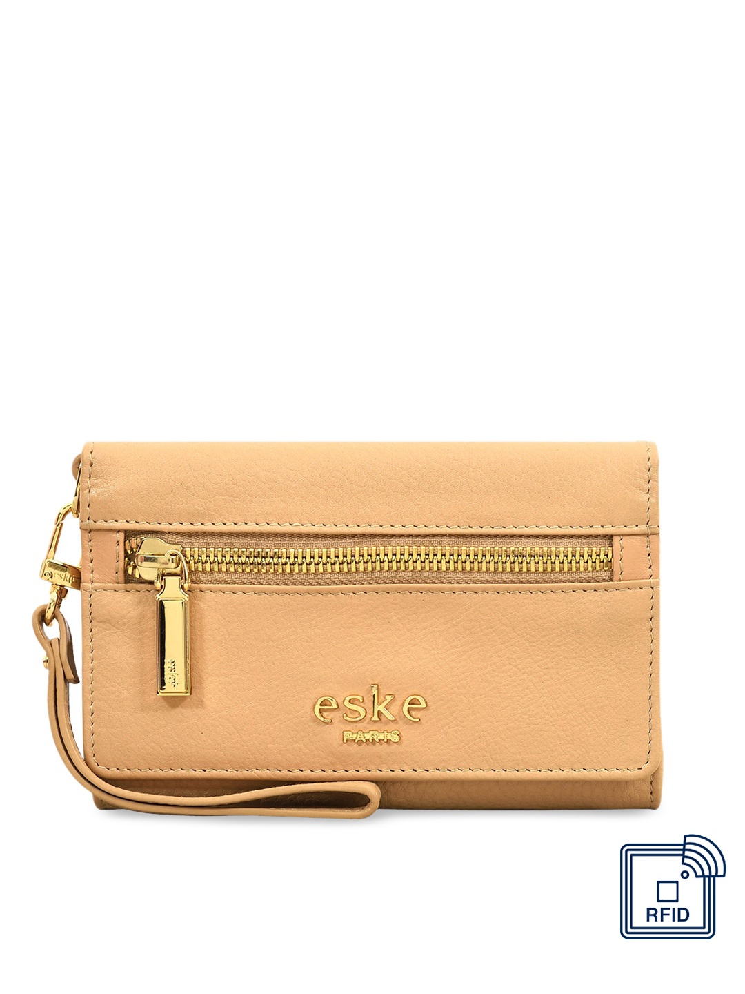 

Eske Women Beige Solid Leather Wallet