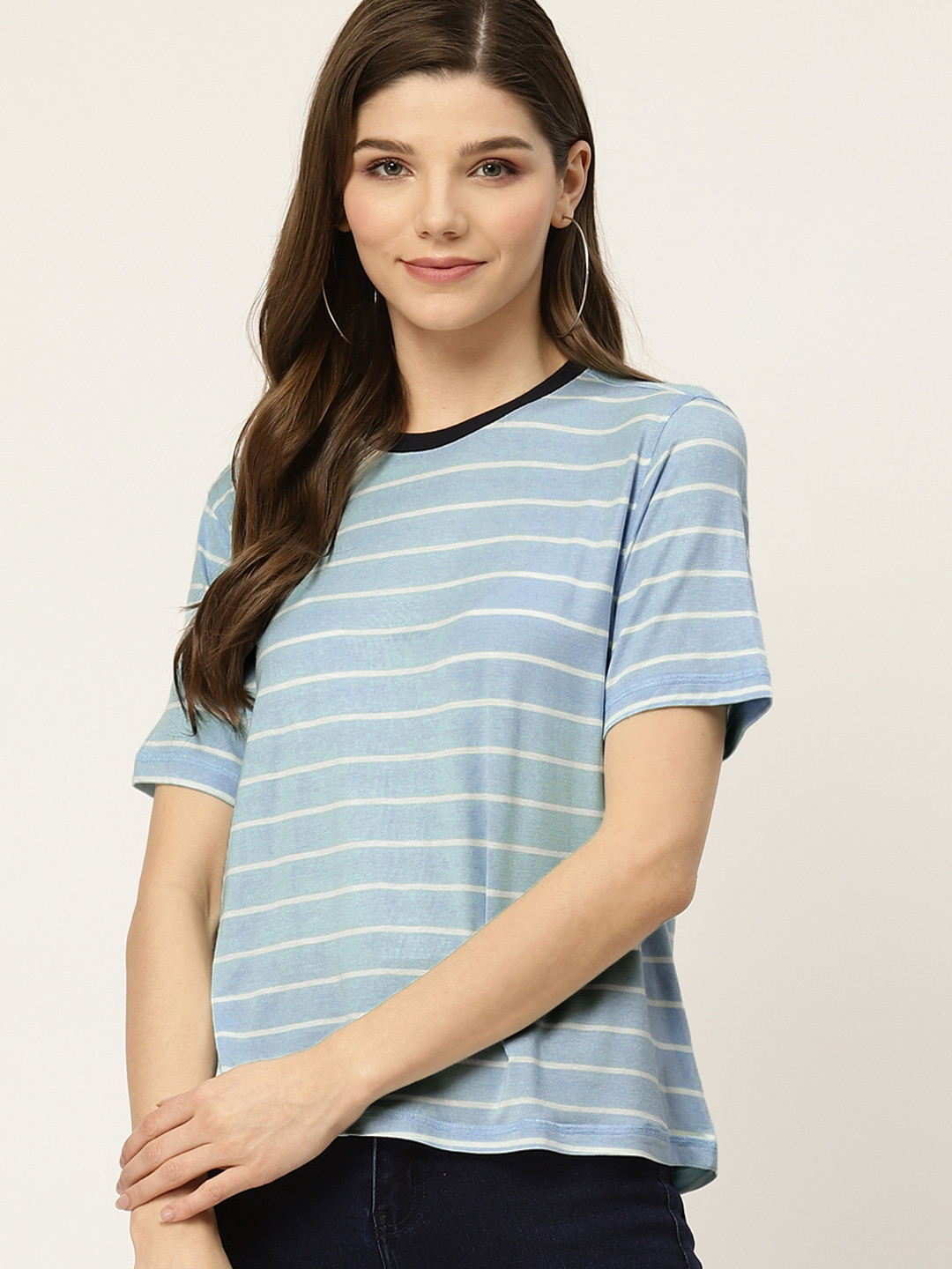 

Invictus Indoor Women Blue & White Striped Round Neck T-shirt