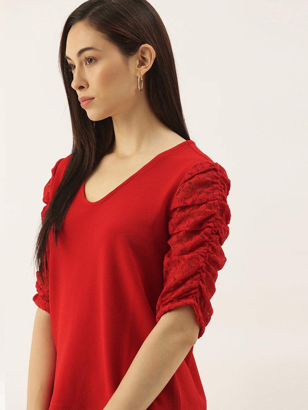 

her by invictus Red Puff Sleeve Regular Top