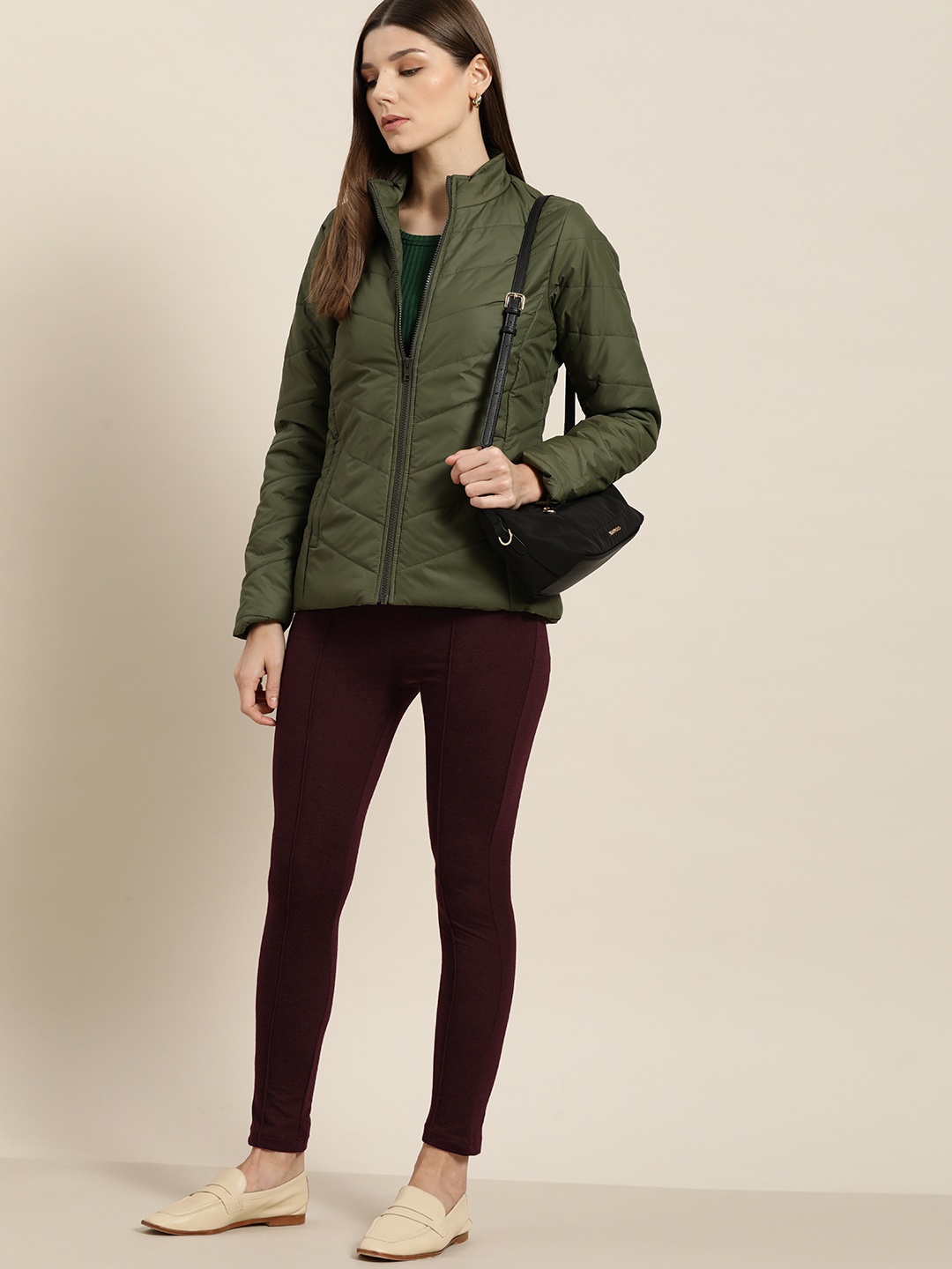 

her by invictus Women Maroon Pure Cotton Solid Treggings
