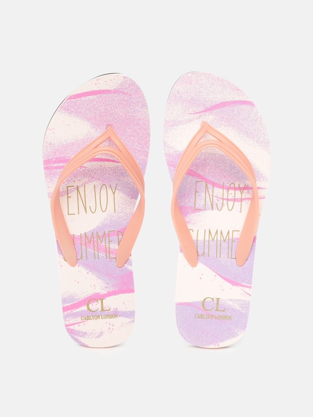 

Carlton London Women Peach-Coloured & Lavender Printed Thong Flip-Flops