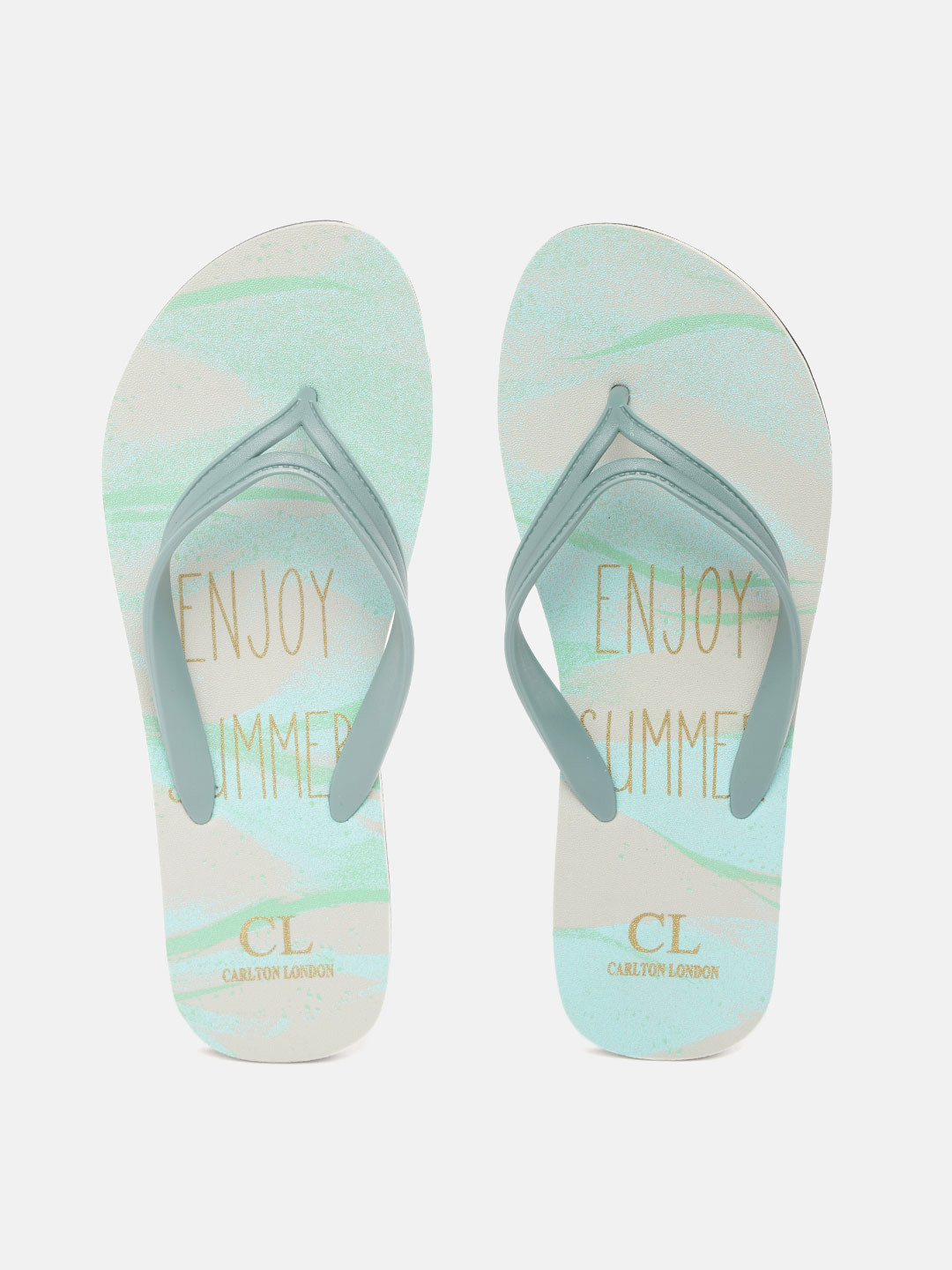 

Carlton London Women Green & Grey Printed Thong Flip-Flops