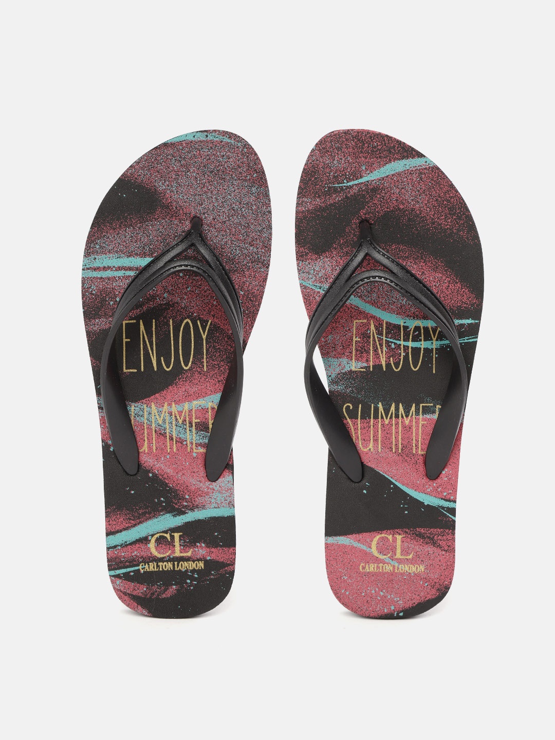 

Carlton London Women Black & Dusty Pink Printed Thong Flip-Flops