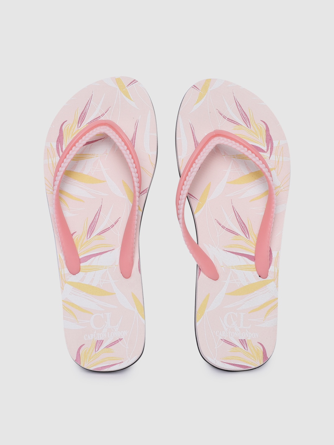 

Carlton London Women Peach-Coloured & Yellow Printed Thong Flip-Flops