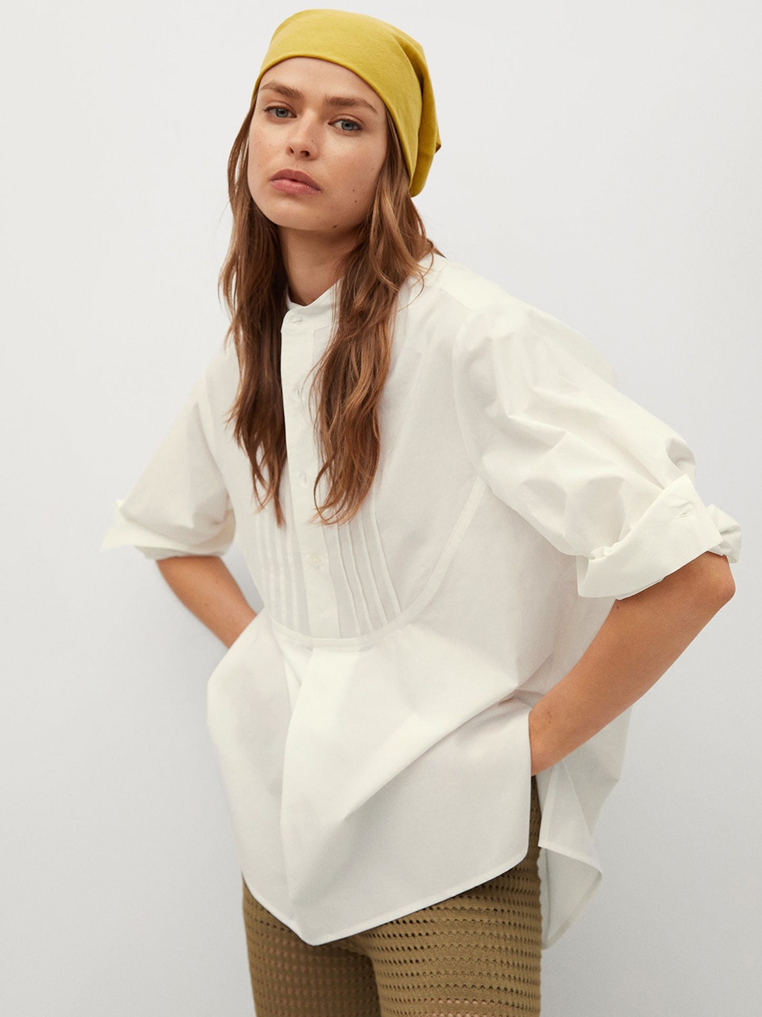 

MANGO White Sustainable Mandarin Collar Pure Cotton Boxy Shirt Style Top