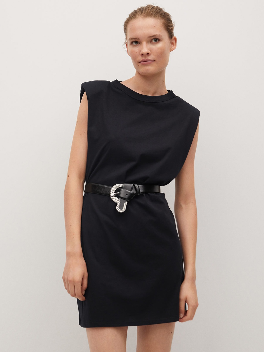 

MANGO Women Black Cotton Solid T-shirt Dress