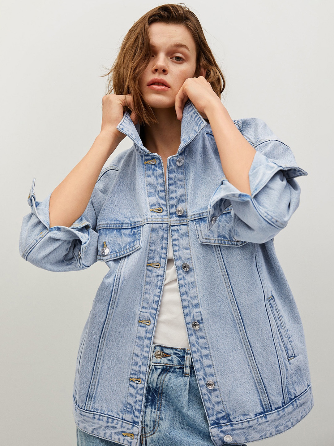 

MANGO Women Blue Washed Sustainable Eco-Wash Denim Cotton Jacket