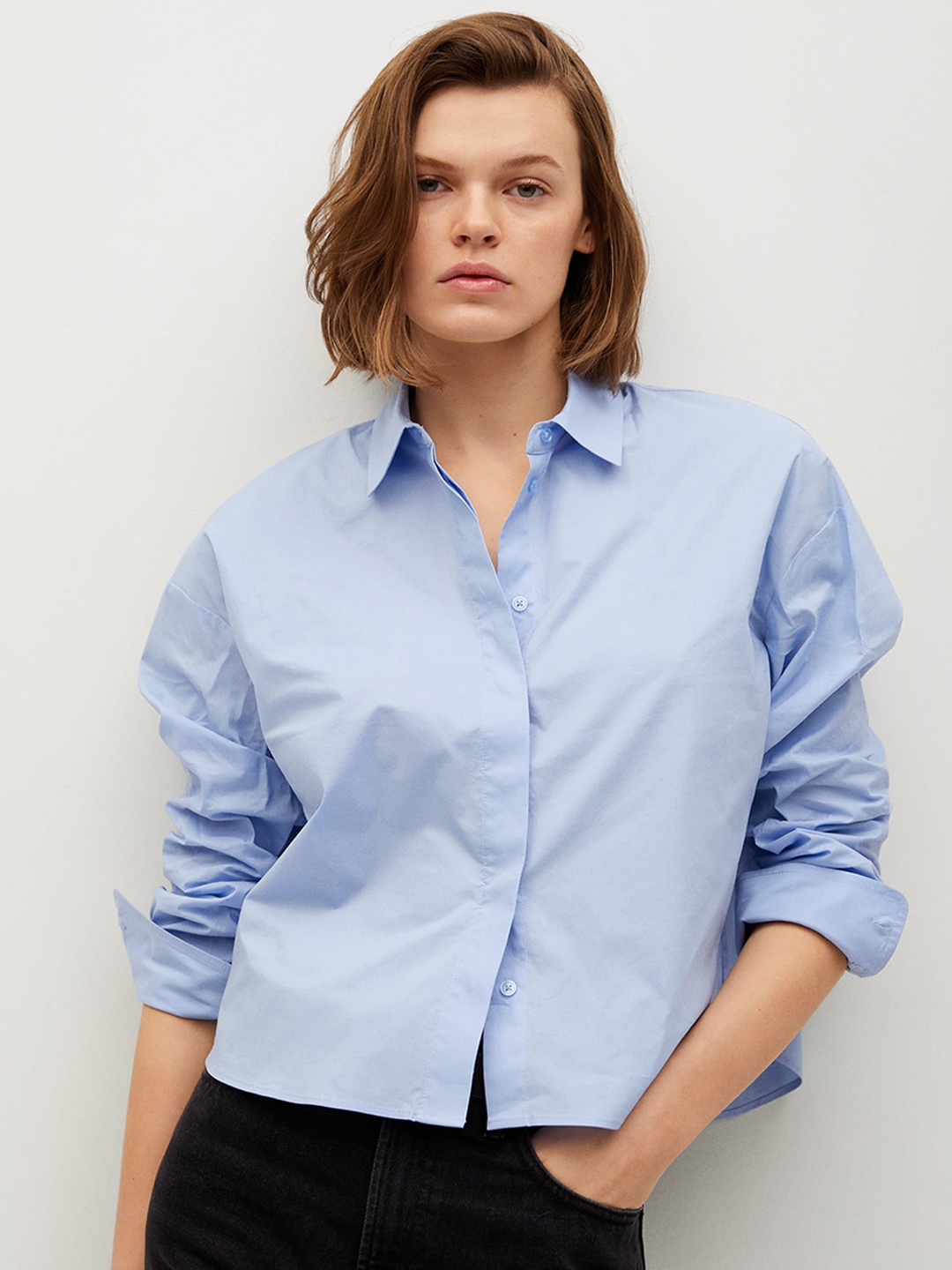 

MANGO Women Blue Sustainable Cotton Regular Fit Solid Casual Shirt