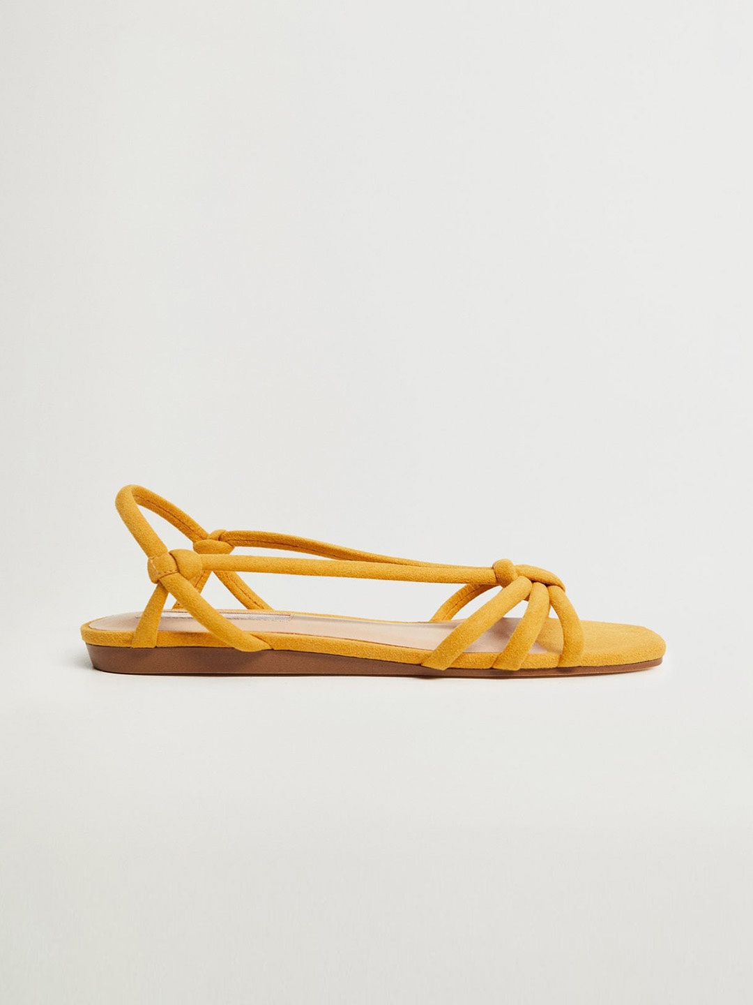 

MANGO Women Mustard Yellow Solid Open Toe Flats with Knot Detail