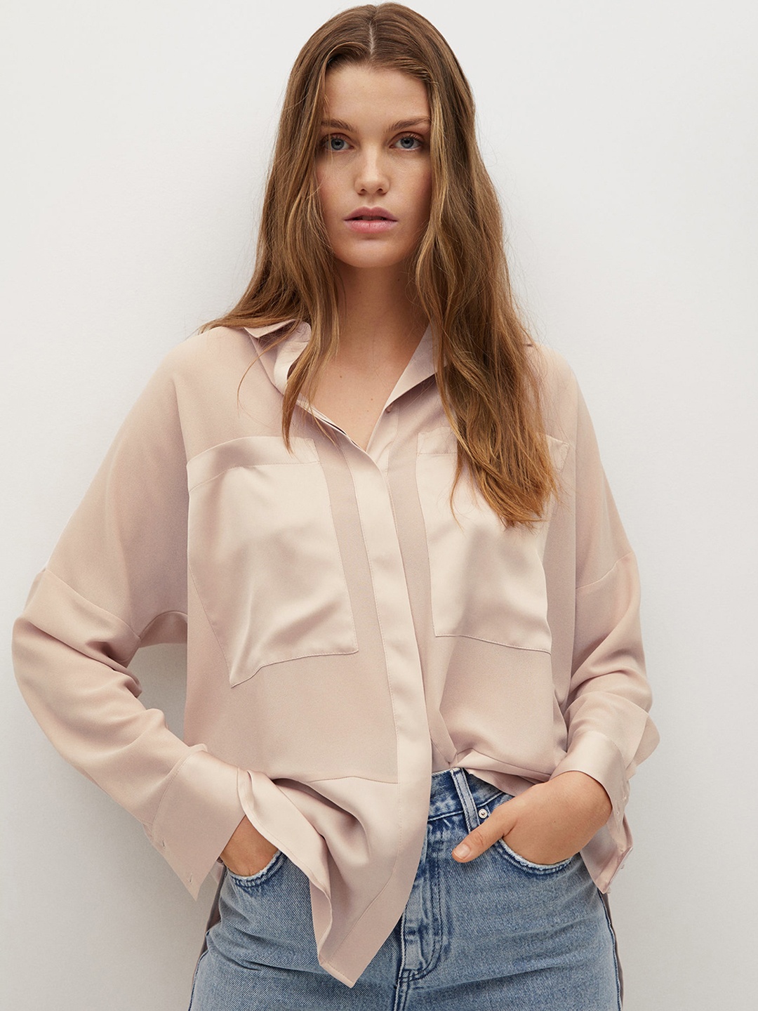 

MANGO Women Beige Regular Fit Solid Longline Casual Shirt