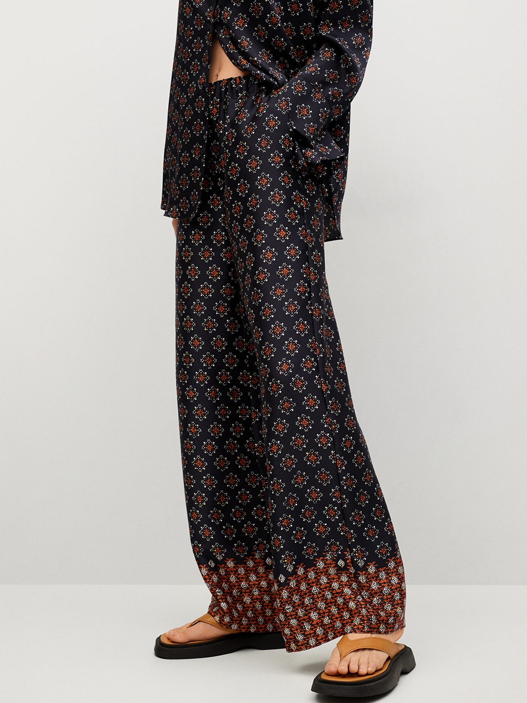 

MANGO Women Black & Orange Sustainable Printed Trousers