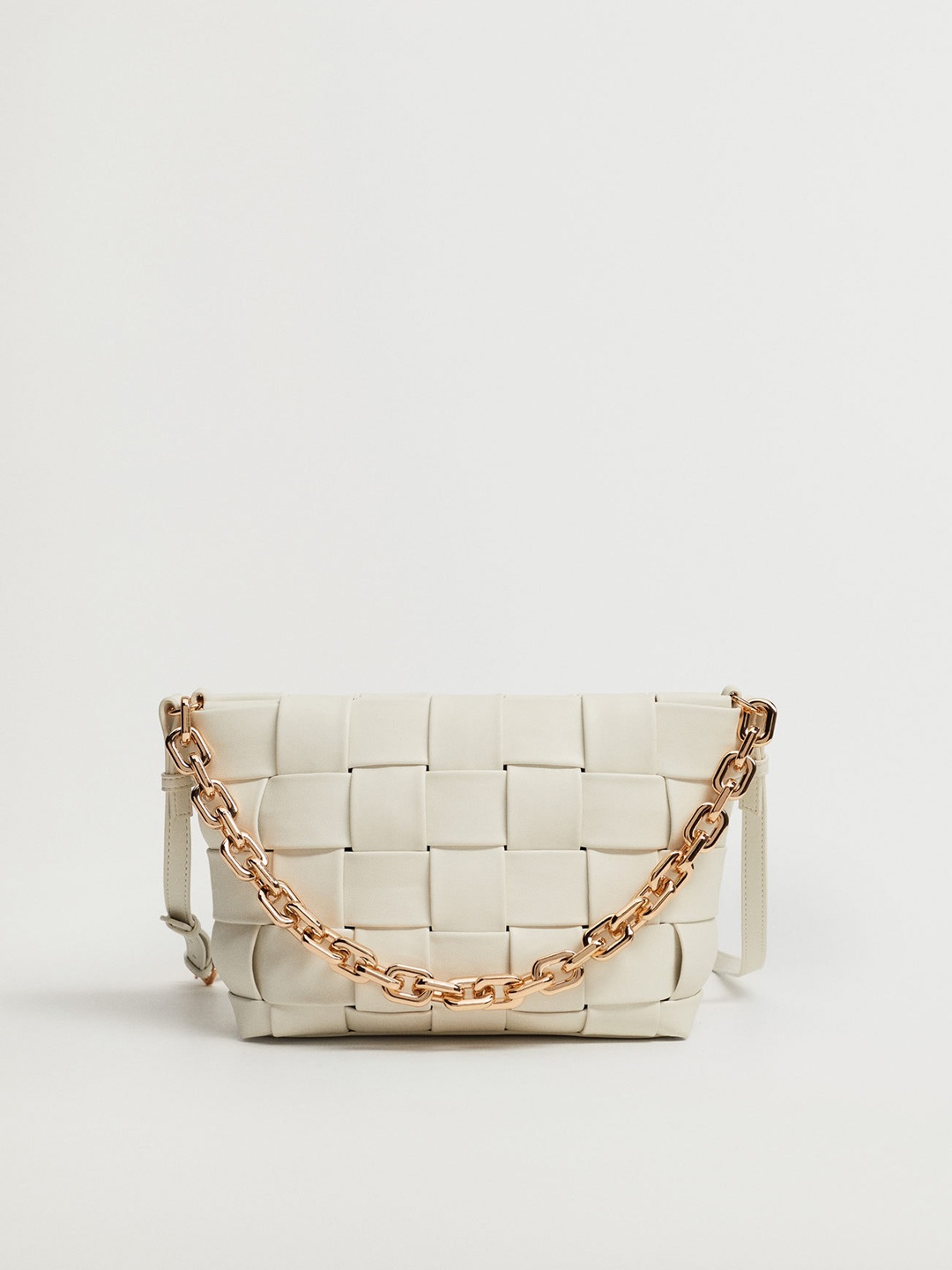

MANGO Off-White Basket Weave Textured Shoulder Bag with Non-Detachable Sling Strap