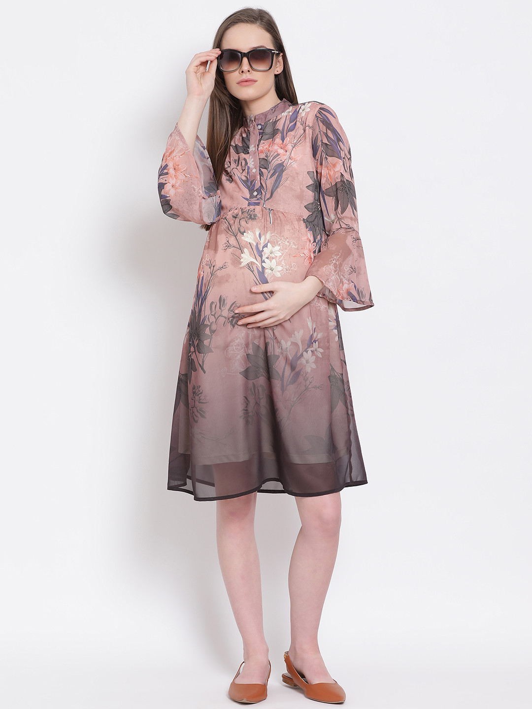 

Oxolloxo Women Maternity Brown Printed Fit and Flare Dress