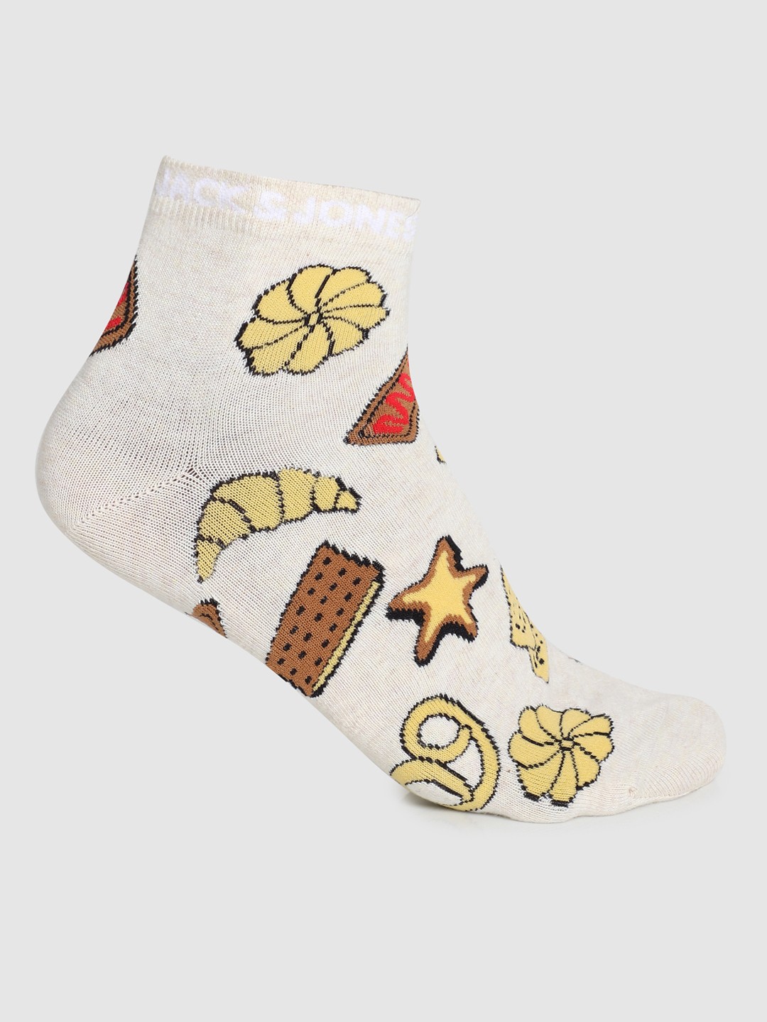 

Jack & Jones Men Off-White & Yellow Patterned Ankle Length Socks