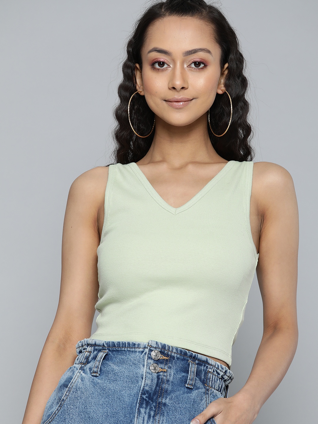 

VividArtsy Green Ribbed Fitted Crop Top