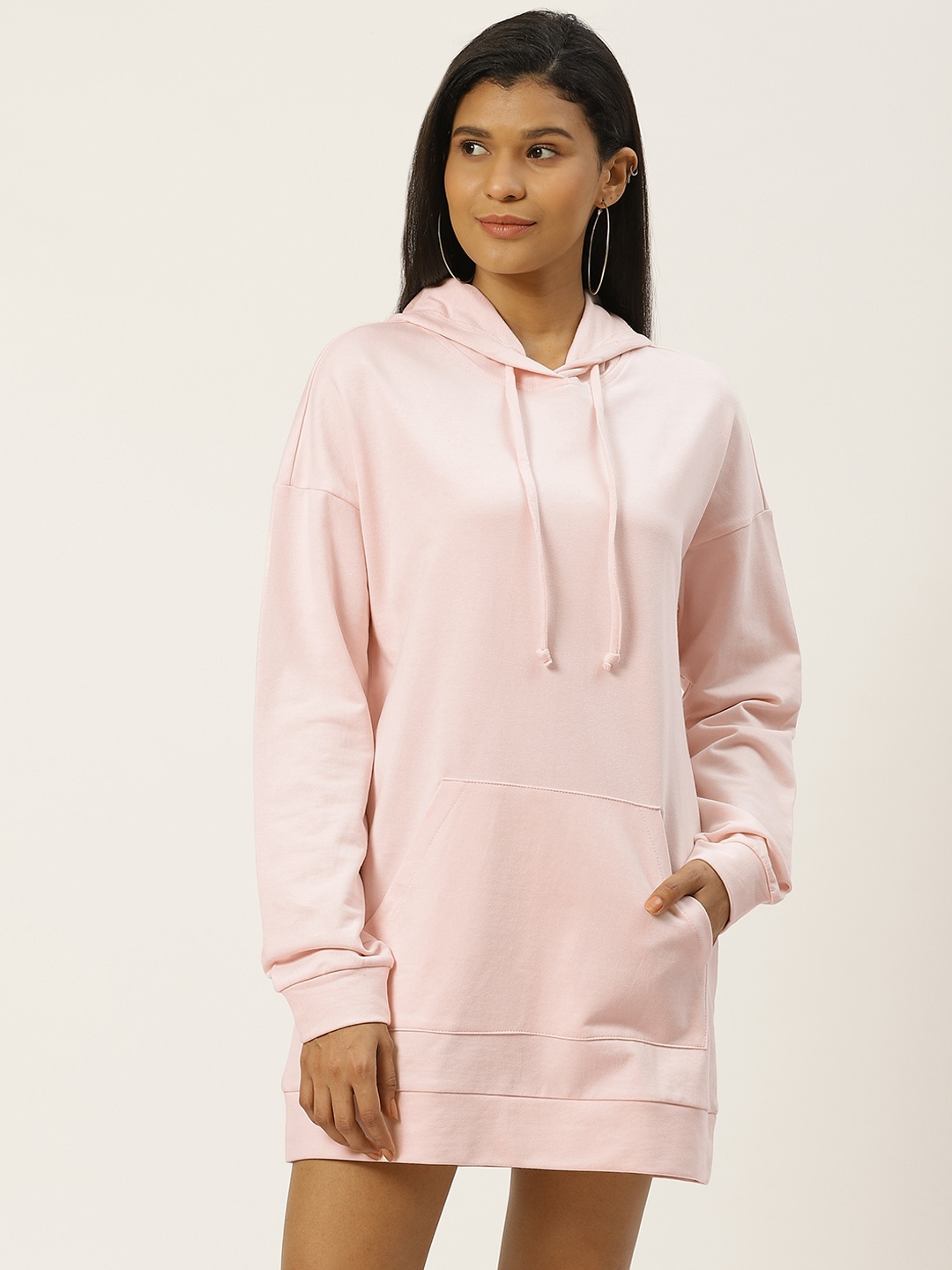 

Besiva Women Pink Solid Terry Cotton Mini Jumper Dress
