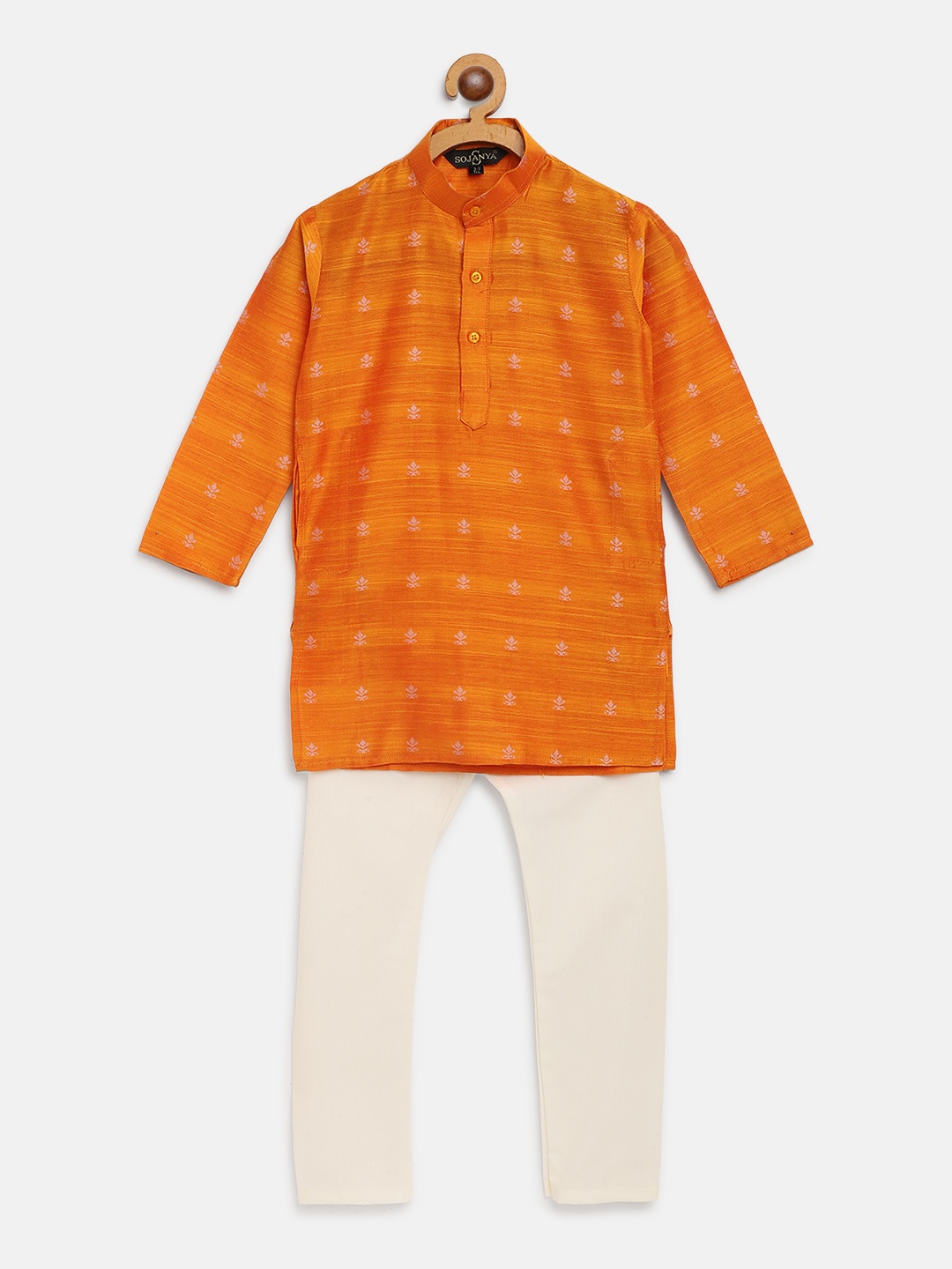 

SOJANYA Boys Orange & White Ethnic Patterned Straight Kurta with Cotton Pyjamas