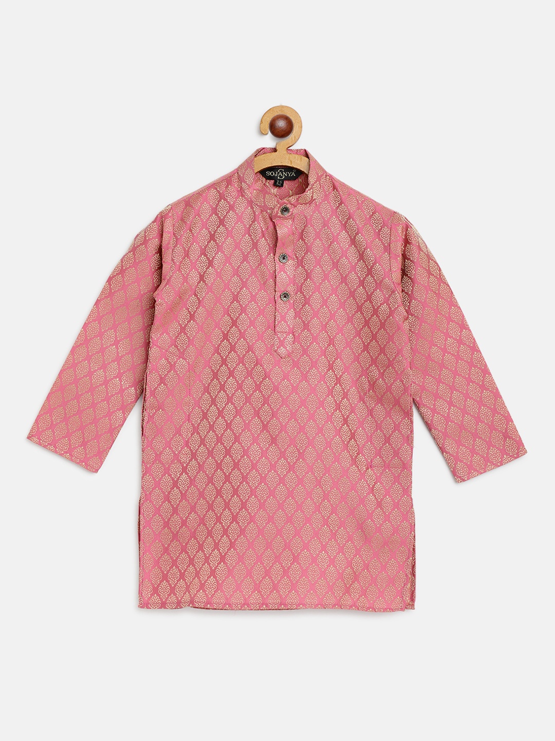 

SOJANYA Boys Pink & Golden Jacquard Ethnic Patterned Straight Kurta