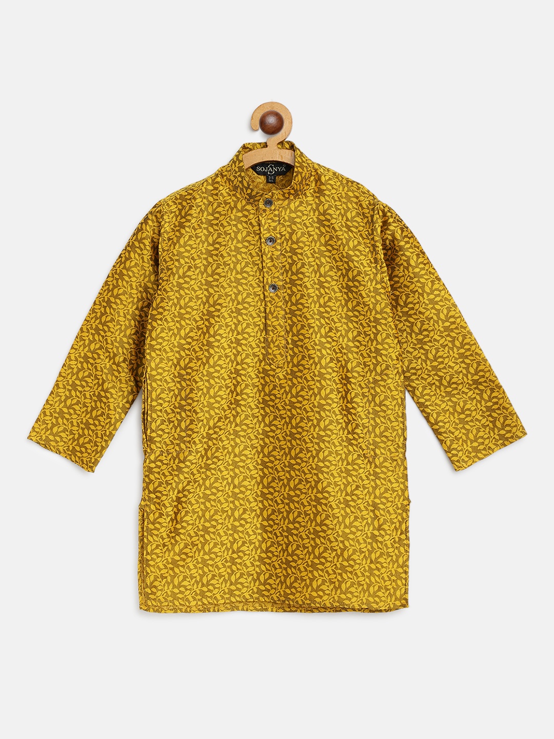 

SOJANYA Boys Mustard Yellow Woven Design Jacquard Weave Band Collar Kurta