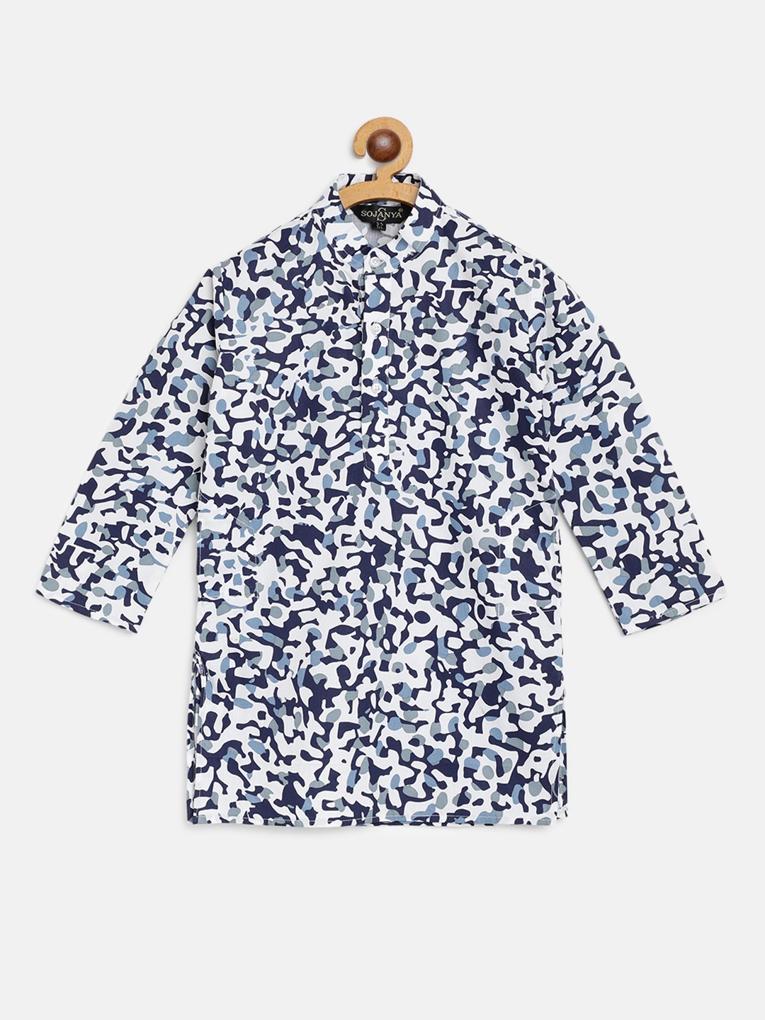 

SOJANYA Boys White & Navy Blue Cotton Camouflage Printed Straight Kurta