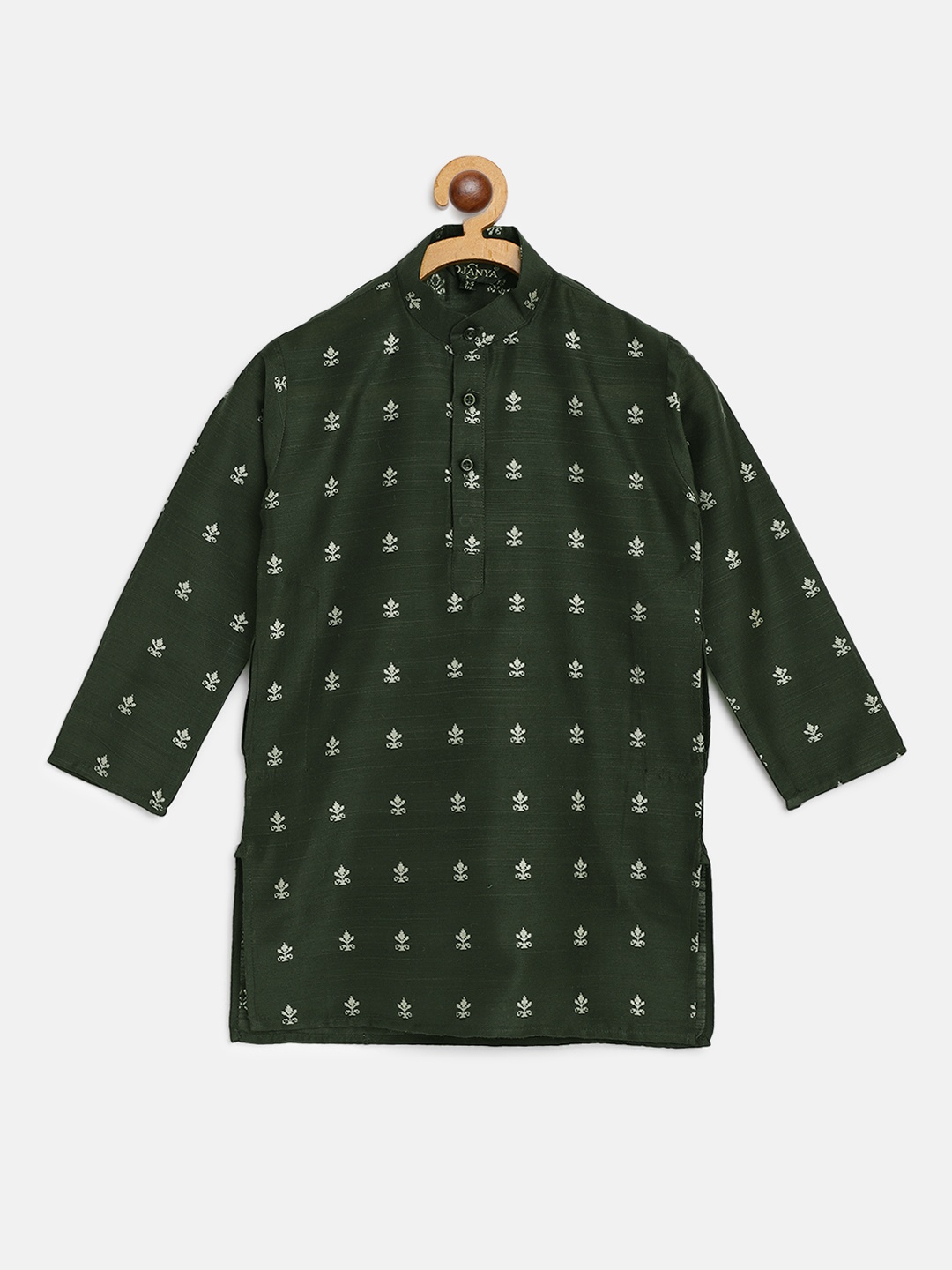 

SOJANYA Boys Dark Green & White Ethnic Patterned Straight Kurta