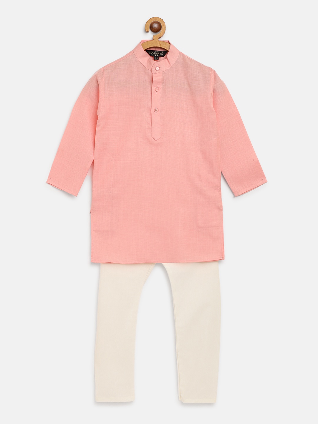 

SOJANYA Boys Pink & Off-White Solid Kurta with Pyjamas