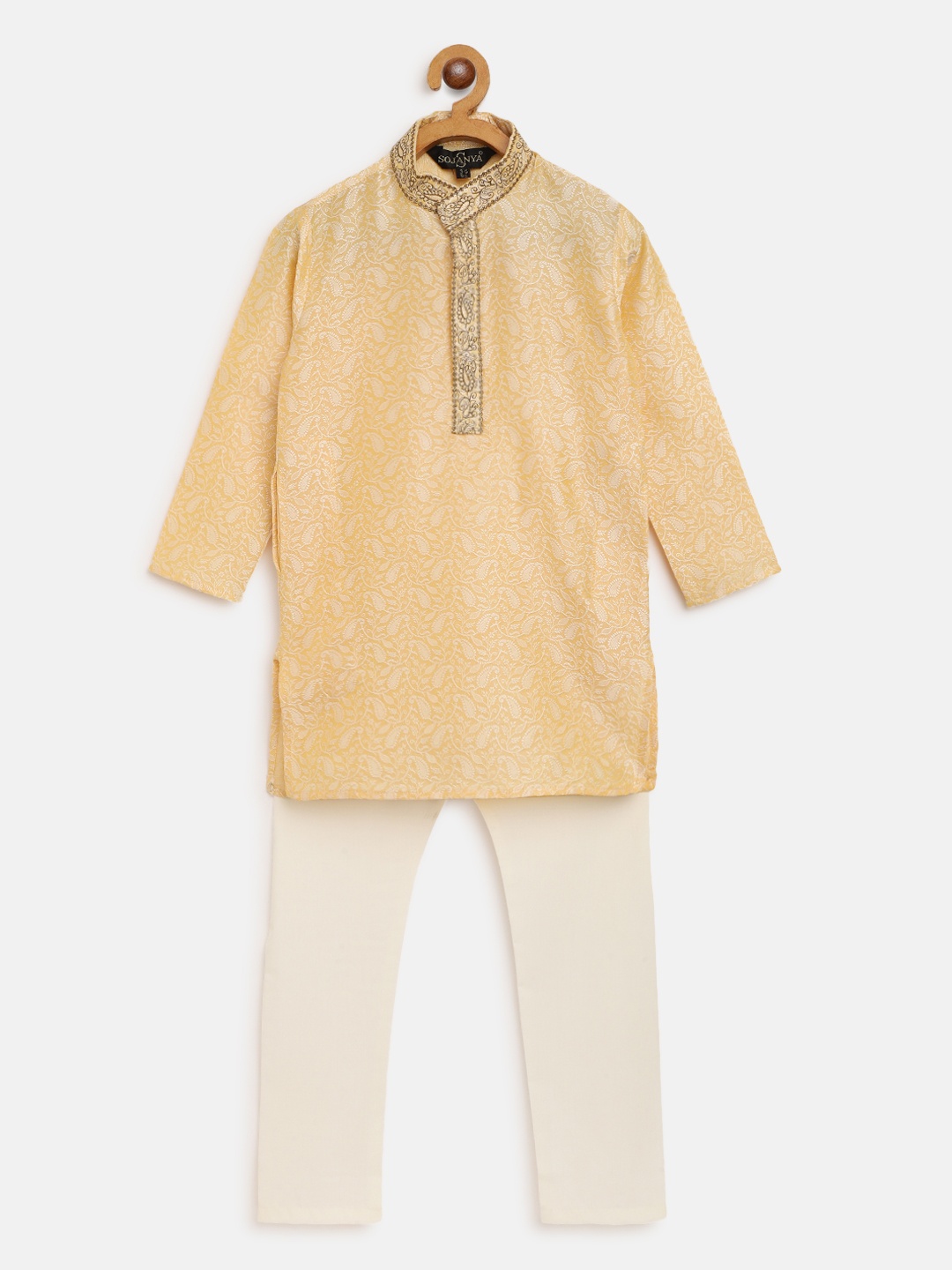 

SOJANYA Boys Cream-Coloured & Off-White Self Design Kurta with Churidar