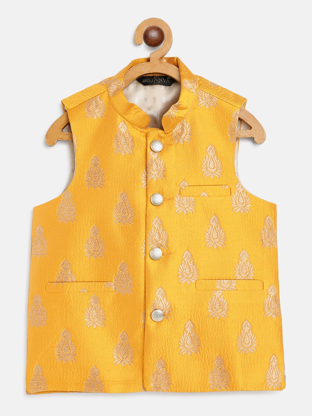 

SOJANYA Boys Yellow & Golden Jacquard Woven Design Nehru Jacket
