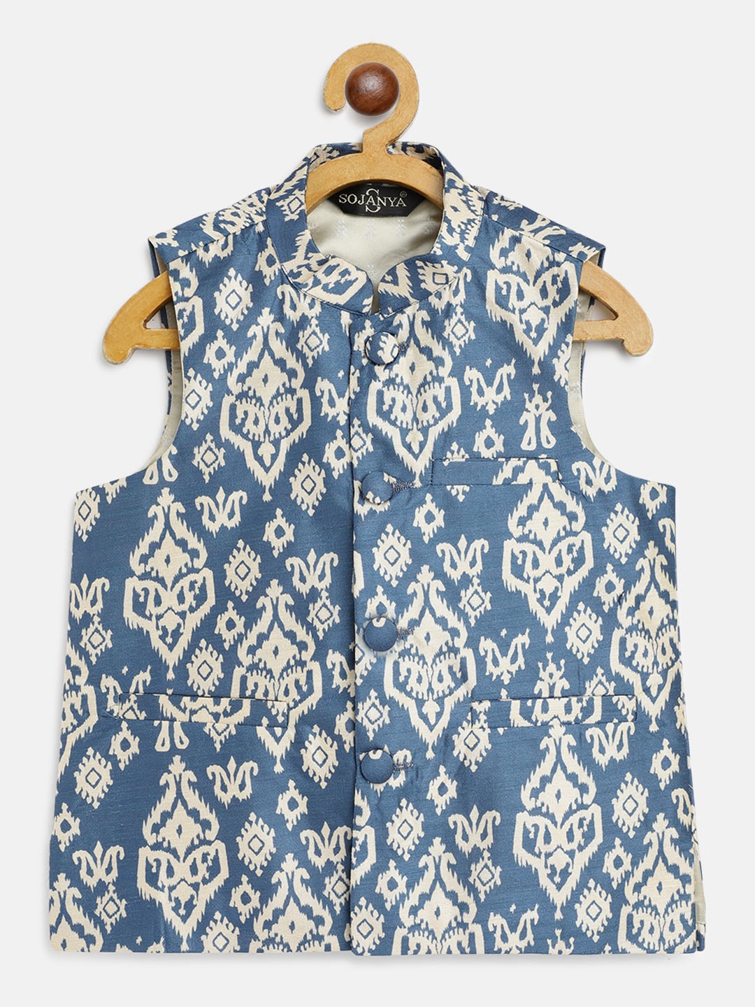 

SOJANYA Boys Blue & Off-White Ethnic Motifs Print Nehru Jacket