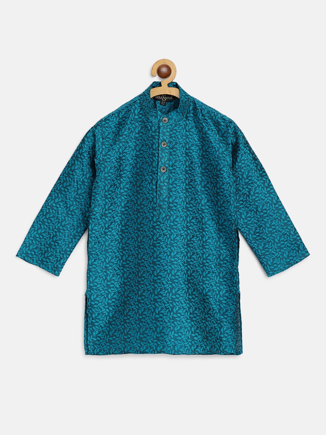 

SOJANYA Boys Teal Blue Floral Jacquard Straight Kurta