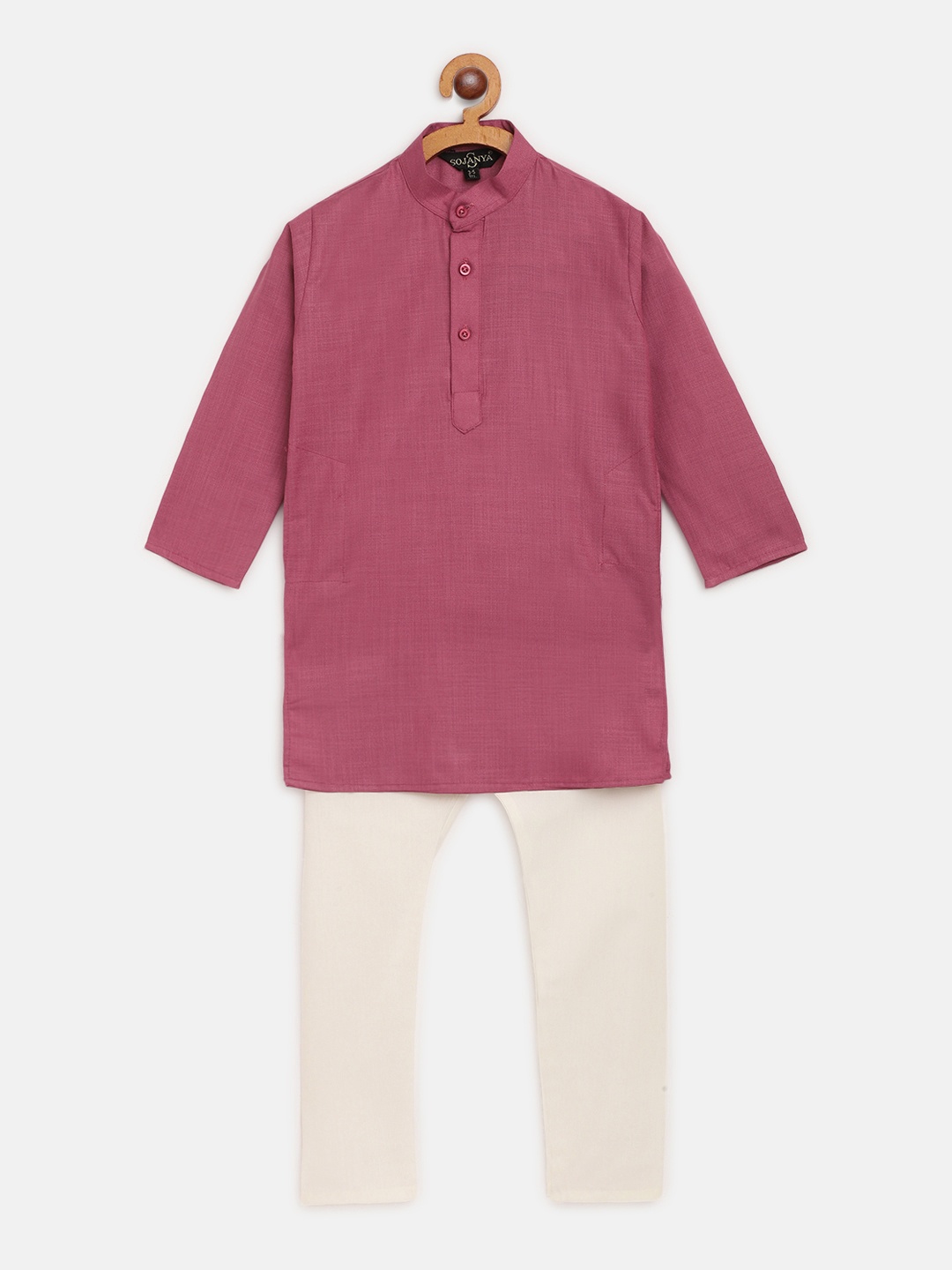 

SOJANYA Boys Pink Solid Straight Kurta with Pyjamas