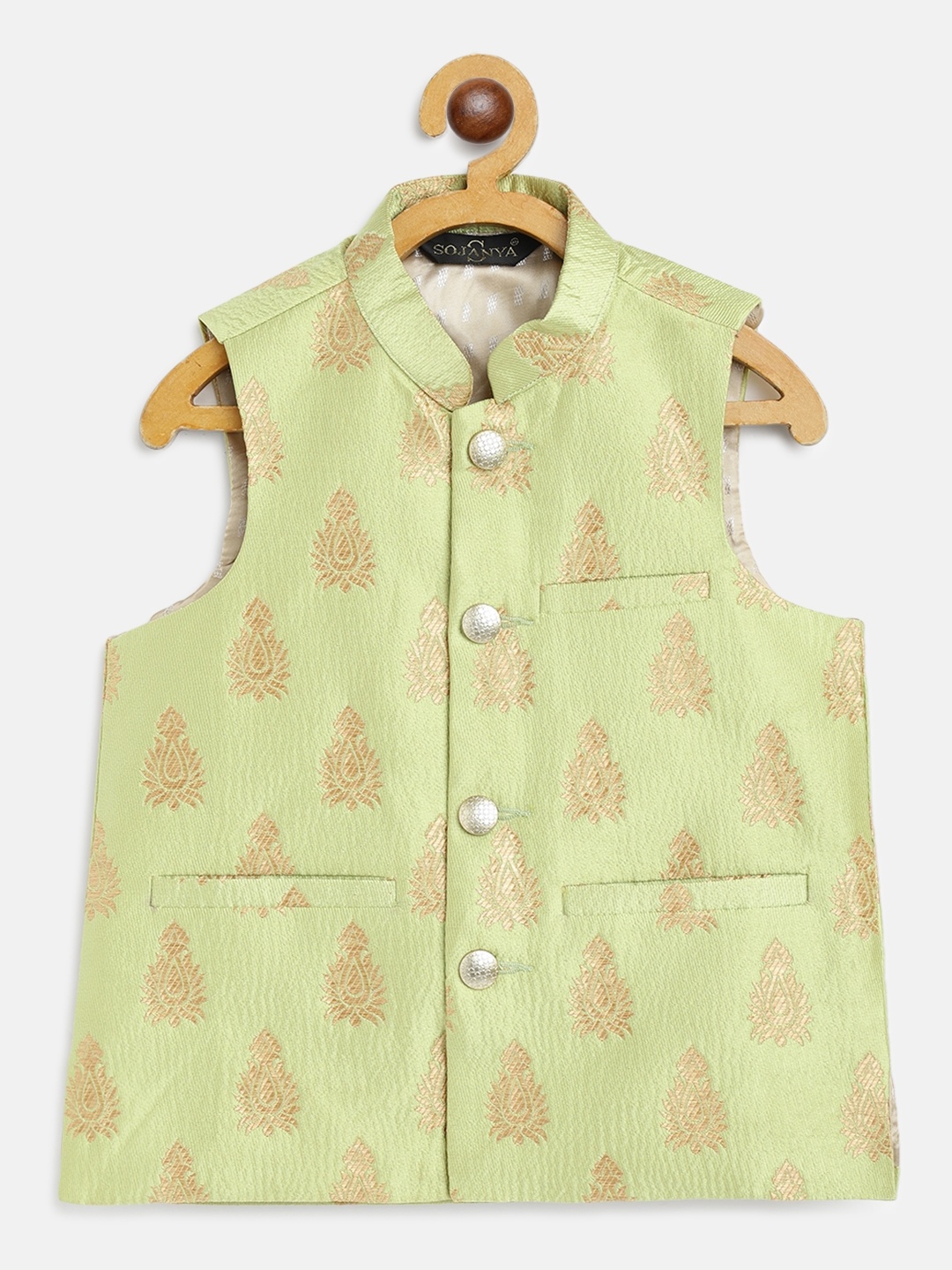 

SOJANYA Boys Green & Golden Jacquard Woven Design Nehru Jacket