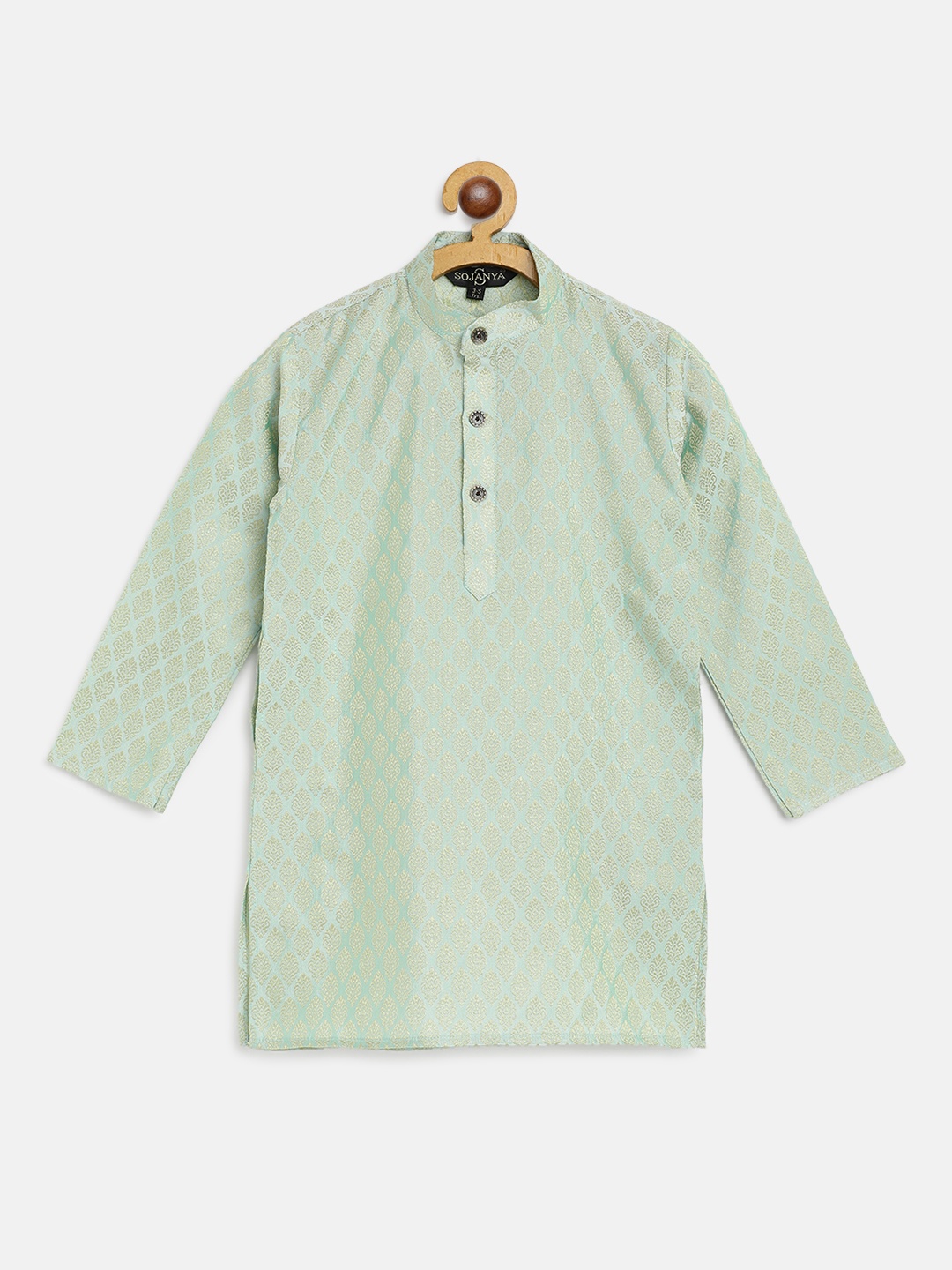 

SOJANYA Boys Sea Green & Golden Jacquard Ethnic Patterned Straight Kurta